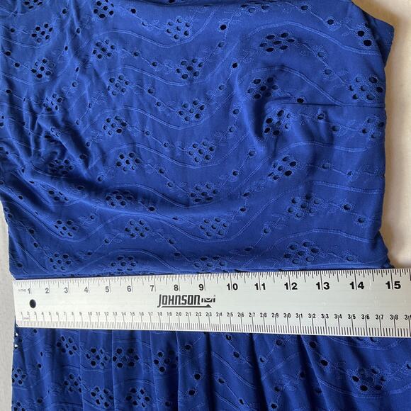Enfocus Petite Women Dress 10P Blue Geometric Fit & Flare Short Sleeve Stretch - Picture 6 of 9